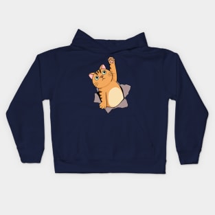 Funny Comic Cat Reaches Up High with Paw Kitten Kids Hoodie